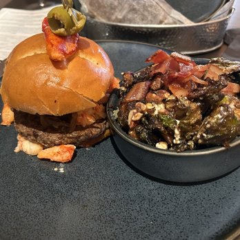 R Social on Main - Martini burger with lobster and side of Brussels sprouts.  Delicious - Tacos Near Me - Rogers, Minnesota