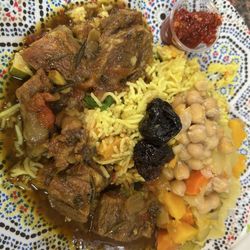 Moroccan Flavors - Beef with rice and sides