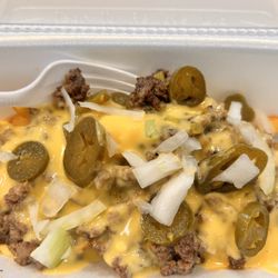 DJ's Kitchen - Fries with beef, cheese, jalapeño and onion