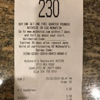 McDonald's - a receipt for a restaurant - Fast Food Near Me - Charlotte, North Carolina McDonald's - a receipt for a restaurant - Fast Food Near Me - Charlotte, North Carolina