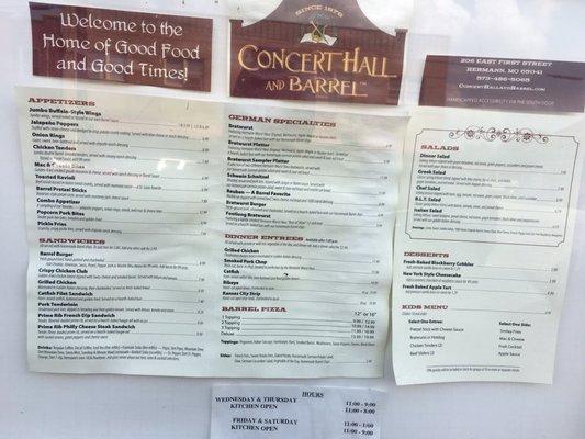 Menu photo 7 Concert Hall and Barrel Tavern Hermann, MO