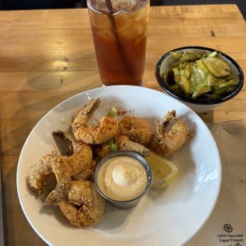 Cochon Butcher - Fried shrimp with iced tea and bread n butter pickles for lunches! - Sandwiches Near Me - New Orleans, Louisiana