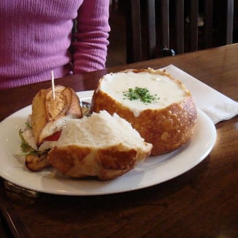 Boudin SF - my friend's clam chowder and 1/2 a sandwich combo - Bakeries Near Me - Irvine, California
