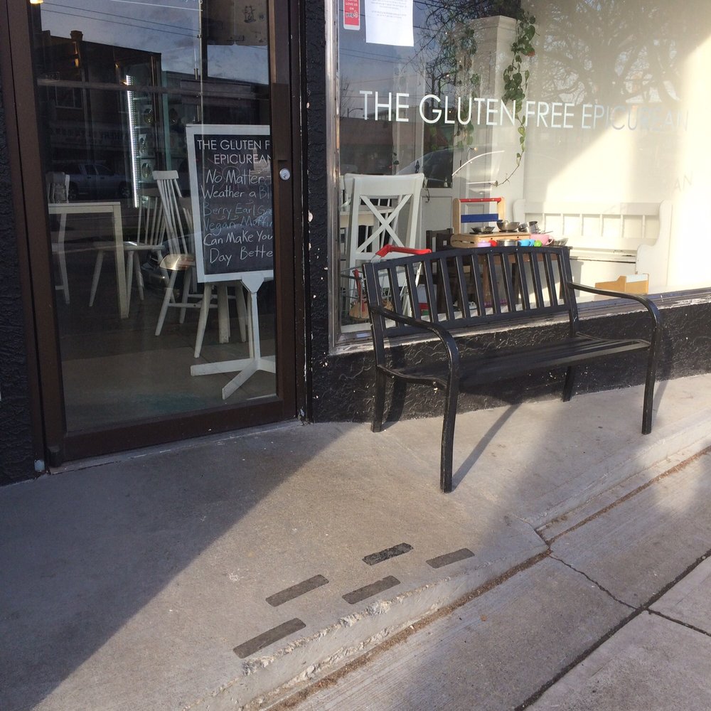 The Gluten Free Epicurean - Watch your step after exiting. The step is not obvious, even with the black strips as warning. - Gluten-Free Near Me - Vancouver, British Columbia