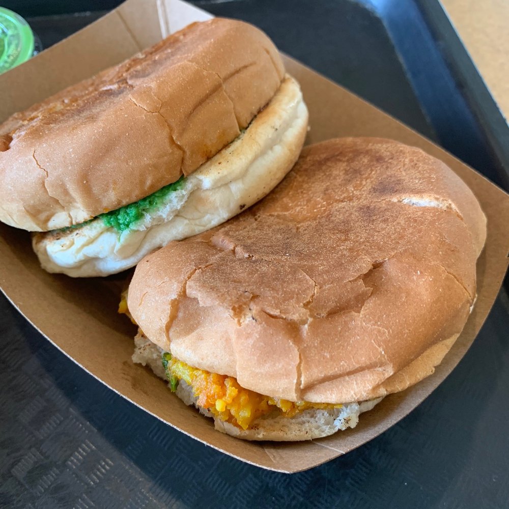 Jay Bharat Restaurant - Dabeli (2 pc) and Bombay Vada Pav (2 pc) - we did 1 of each - Indian Near Me - Newark, California Jay Bharat Restaurant - Dabeli (2 pc) and Bombay Vada Pav (2 pc) - we did 1 of each - Indian Near Me - Newark, California