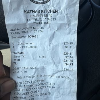 Katna's Kitchen - I asked how much was the dress she said $20 asked how much the lumpia.. she said $7.99 plus tax! My receipt says different - Filipino Near Me - Fairfield, California