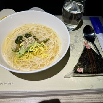 Asiana Airlines - Cold Korean noodles and rice ball for snack - Airlines Near Me - Los Angeles, California