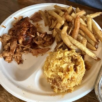 Rocklands Barbeque and Grilling- Arlington - Pulled chicken, corn pudding and fries - Barbeque Near Me - Arlington, Virginia