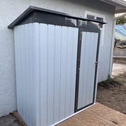New little tool shed. Rugene and Ruben leveled the area and assembled the shed. New little tool shed. Rugene and Ruben leveled the area and assembled the shed.