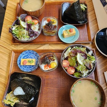Takenaka - Two breakfast combos.  One no filling and one braised pork belly and takana. - Japanese Near Me - Vancouver, British Columbia