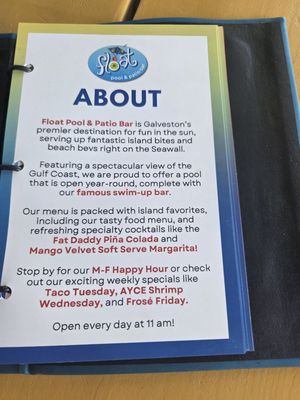 Menu photo 3 Float Pool & Patio Bar Galveston, TX