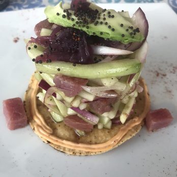 Sabor de Mar - Delicious tuna ceviche tower, with cucumber, mango and chipotle mayo dressing.... don't forget the tamarind chipotle salsa - Seafood Near Me - Tulum, ROO Sabor de Mar - Delicious tuna ceviche tower, with cucumber, mango and chipotle mayo dressing.... don't forget the tamarind chipotle salsa - Seafood Near Me - Tulum, ROO