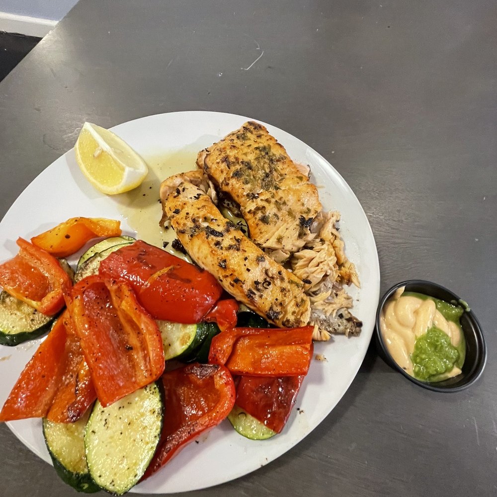 Effy's Cafe - Chermoula salmon with roasted vegetables - Cafes Near Me - New York, New York Effy's Cafe - Chermoula salmon with roasted vegetables - Cafes Near Me - New York, New York