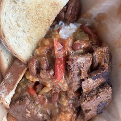 Frenchman Street Food - Red beans rice and beyond sausage and toast