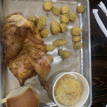 Cowboy Chicken - 1/2 chicken with potatoes and okra - Chicken Shop Near Me - Irving, Texas
