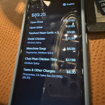 AK Lounge & Grill - Check the bill for garlic naan. Also the wine was overcharged by 6$ and after questioning the waiter corrected it. - Indian Near Me - Pleasanton, California