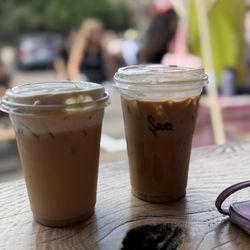 Honour Coffee & Raw Juice - Chia latte w/ banana and Carmel iced latte