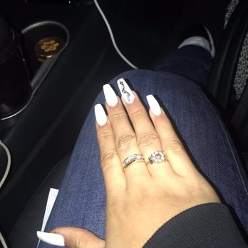 Nail Envy - White acrylic gel nails with design of a black snake - Nail Salons Near Me - Stockton, California Nail Envy - White acrylic gel nails with design of a black snake - Nail Salons Near Me - Stockton, California