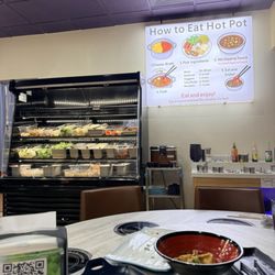 Station for sauces and condiments and vegetables.