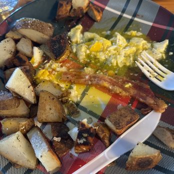 Wicked Brew Cafe - Undercooked " over easy" eggs, soggy bacon and potatoes I added seasoning to, didn't help. - Coffee & Tea Near Me - Bangor, Maine