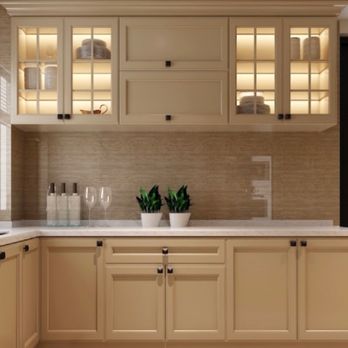Wonderwoodz - a kitchen with beige cabinets and white countertops - Cabinetry Near Me - Gilbert, Arizona Wonderwoodz - a kitchen with beige cabinets and white countertops - Cabinetry Near Me - Gilbert, Arizona