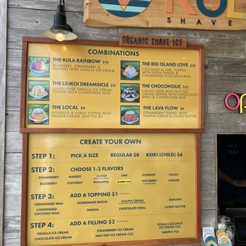 Kula Shave Ice - Shave ice menu - Shaved Ice Near Me - Hilo, Hawaii