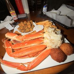 Driftwoods Seafood & Steak - Crab legs. Hushpuppies. FF. Fried okra. Fried shrimp. Cold beer.