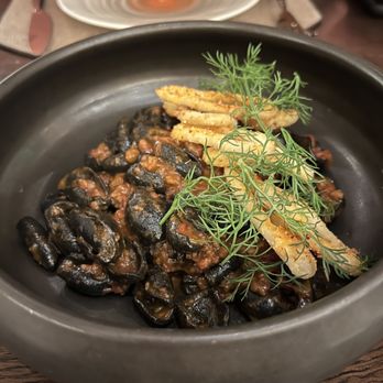 Harvest - Squid ink pasta with bolognese and squid - New American Near Me - Las Vegas, Nevada Harvest - Squid ink pasta with bolognese and squid - New American Near Me - Las Vegas, Nevada