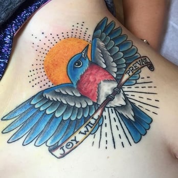 Speakeasy Custom Tattoo - bluebird by Jen Trok (sorry the yellow bit is still angry) - Tattoo Near Me - Chicago, Illinois
