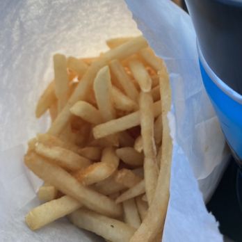 Bronco Burgers - Half empty bag of fries before we could even make it to the charging station about 3 blocks away! - Burgers Near Me - Paso Robles, California