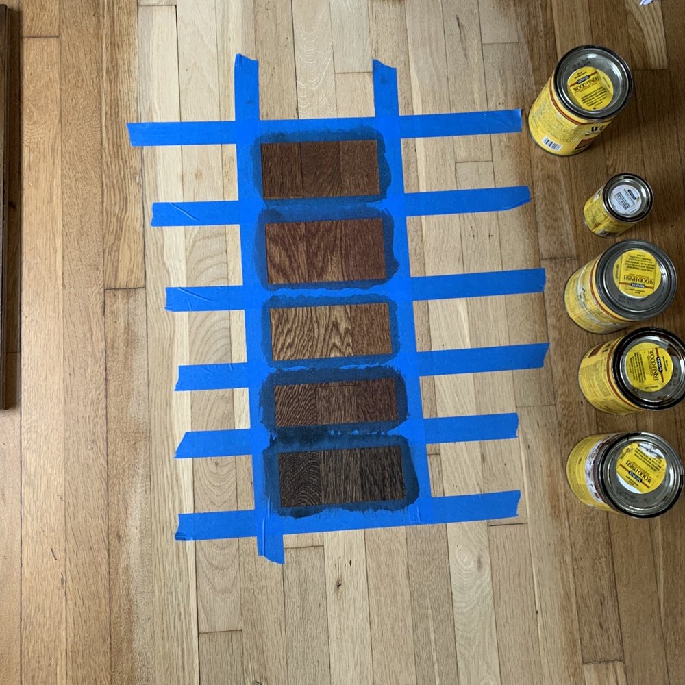 Stain grid that Trong used so we had a better sense of which color we wanted for our floors.