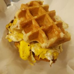 Fried chicken waffle sandwich + fried egg Fried chicken waffle sandwich + fried egg