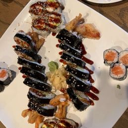 Sushi Salmon Roll,  Spider Roll,  Louisiana Roll and spring rolls