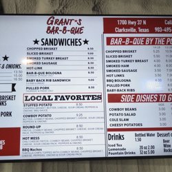 Grant's Bar-B-Que - Overhead menu 2022/09/24.
