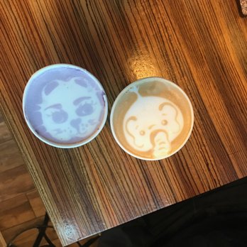 Moore Coffee Shop - Taro Latte and Regular Latte - Coffee & Tea Near Me - Seattle, Washington