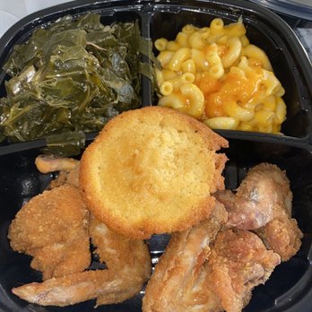Priscilla's Ultimate Soulfood Cafeteria - 4 fried chicken wings Mac N cheese Greens with turkey & corn bread muffin - Soul Food Near Me - Hillside, Illinois Priscilla's Ultimate Soulfood Cafeteria - 4 fried chicken wings Mac N cheese Greens with turkey & corn bread muffin - Soul Food Near Me - Hillside, Illinois