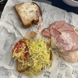 Jimmy John's - Dry bread and all ingredients on one side.