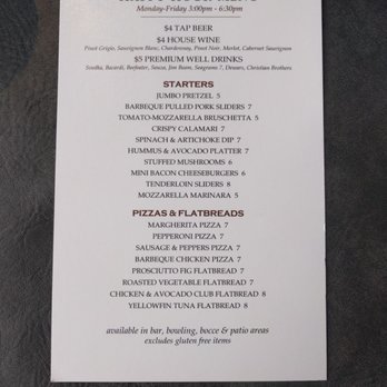 Pinstripes - Happy hour menu - Bowling Near Me - North Bethesda, Maryland