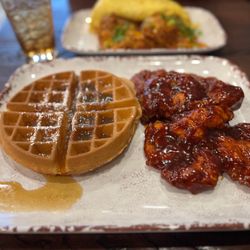 Milk & Honey Southern Inspired Kitchen - Sweet Potato Waffle w/ Bourbon sauce! OMG. Delicious!