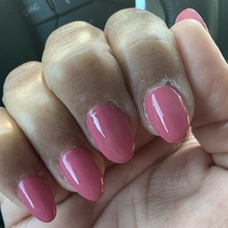 2hr appt. Pedi/New full set. $86. Omg. The polish was a soft nude peach. After the top coat and UV drying...ended up PINK ?! 2hr appt. Pedi/New full set. $86. Omg. The polish was a soft nude peach. After the top coat and UV drying...ended up PINK ?!