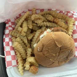 Smoked bbq sandwich and fries