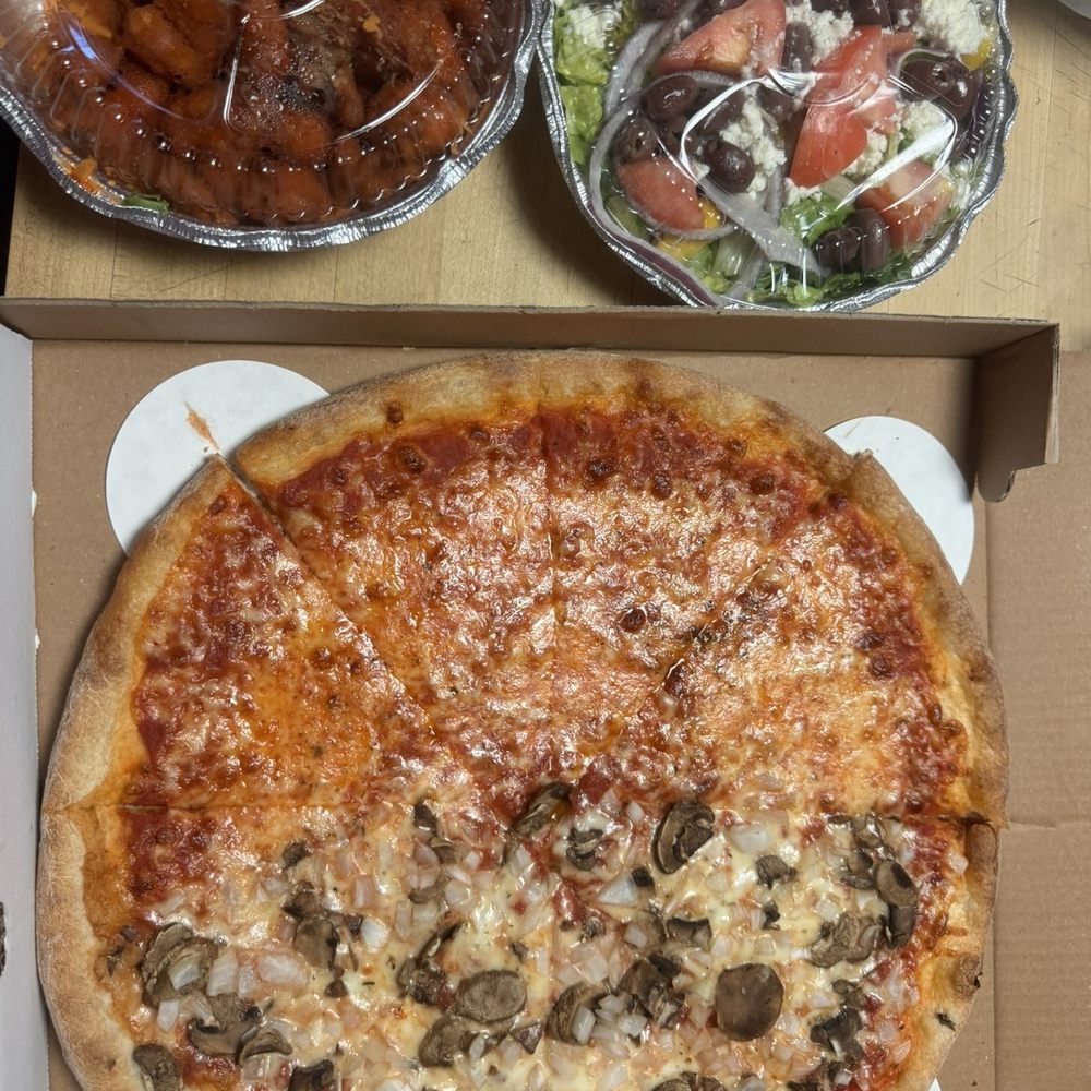 Half plain, half mushroom and onion Half plain, half mushroom and onion