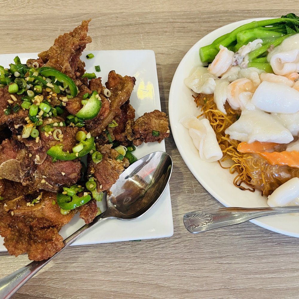 HK BBQ House - Seafood crispy noodles and salt and pepper pork chops - Cantonese Near Me - Riverside, California HK BBQ House - Seafood crispy noodles and salt and pepper pork chops - Cantonese Near Me - Riverside, California
