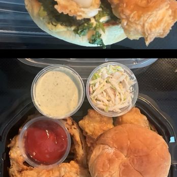 Hank's Oyster Bar, Old Town - Fried Fish Sandwich - Cod not Catfish, sub onion rings (crispy and sweet) and a side of tasty coleslaw. - Seafood Near Me - Alexandria, Virginia Hank's Oyster Bar, Old Town - Fried Fish Sandwich - Cod not Catfish, sub onion rings (crispy and sweet) and a side of tasty coleslaw. - Seafood Near Me - Alexandria, Virginia
