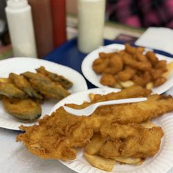 Ocean Fish & Chips - Fish, popcorn shrimp, and zucchini