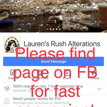 Lauren Rush Alterations - Please find my Facebook page for fast appt scheduling. - Sewing & Alterations Near Me - Waterford, Connecticut Lauren Rush Alterations - Please find my Facebook page for fast appt scheduling. - Sewing & Alterations Near Me - Waterford, Connecticut