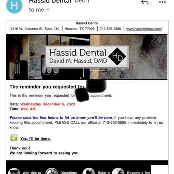 David M. Hassid, DMD - They email a confirmation but no disclosure of $75 no-show penalty! - Orthodontists Near Me - Houston, Texas David M. Hassid, DMD - They email a confirmation but no disclosure of $75 no-show penalty! - Orthodontists Near Me - Houston, Texas