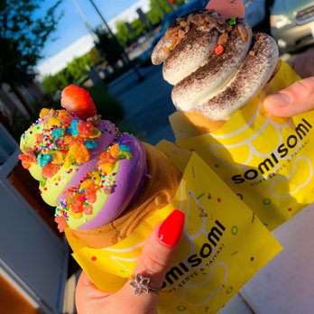 Somisomi - Matcha & Ube swirl Taiyak + taro filled + sprinkles + fruity pebble garnish || Oreo Taiyak + Nutella filled + Oreo + coco puff garnish - Desserts Near Me - Cupertino, California Somisomi - Matcha & Ube swirl Taiyak + taro filled + sprinkles + fruity pebble garnish || Oreo Taiyak + Nutella filled + Oreo + coco puff garnish - Desserts Near Me - Cupertino, California
