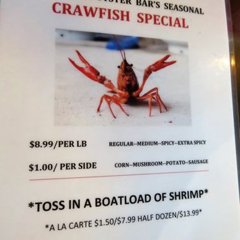 Deckhand Oyster Bar - mudbug doing his tricky dicky pose..... - Seafood Near Me - Austin, Texas