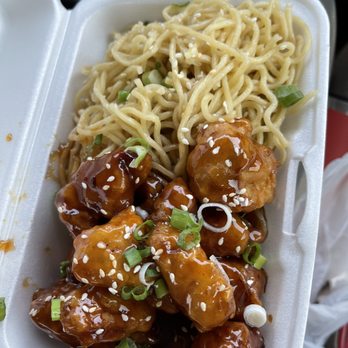 Tower Tea - Orange chicken with garlic noodles - Bubble Tea Near Me - Fresno, California Tower Tea - Orange chicken with garlic noodles - Bubble Tea Near Me - Fresno, California